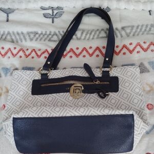 Liz Claiborne Geometric Navy and White Shoulder Bag
